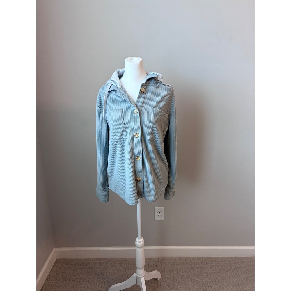 Wallflower‎ Corduroy Shirt Jacket Womens M Hooded Button Up Long Sleeve Sage